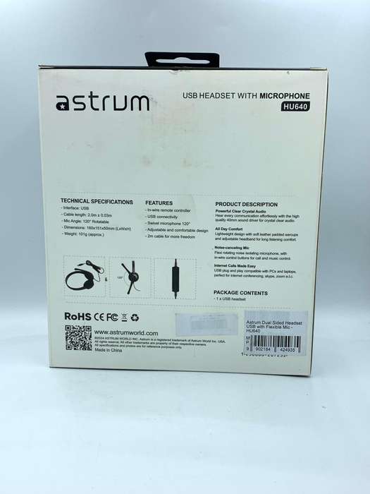 Astrum HU640 Wired USB Headphones with Mic, On-Ear for Chat and Gaming (open box)