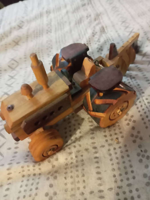 Wooden tractor with plow 27x12x12
