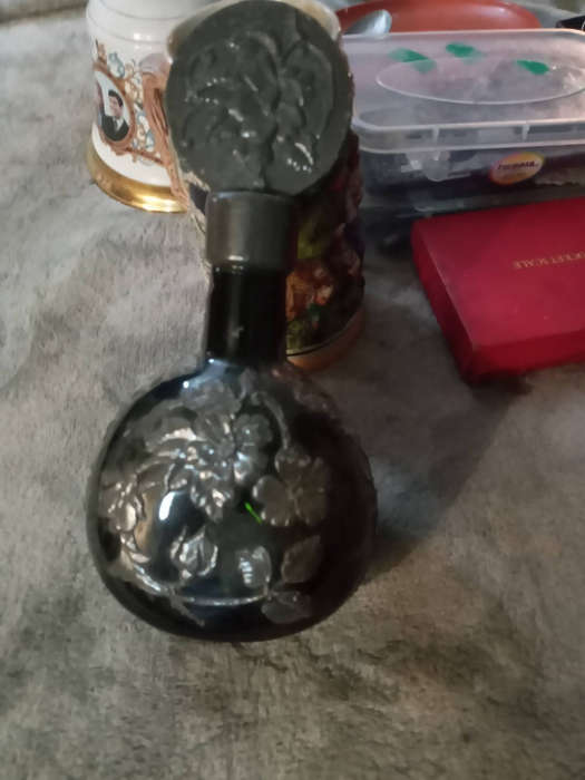 Dark blue bottle with pewter inlaid