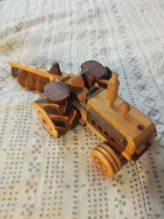 Wooden tractor with plow 27x12x12