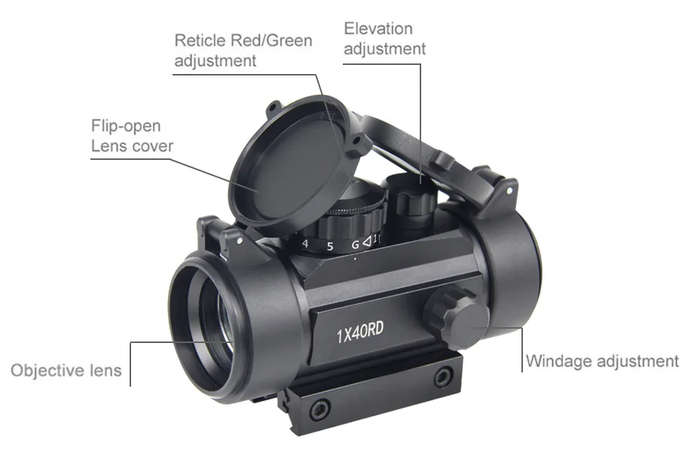 1x40 Red Green Dot Sight Scope for Odor, Holographic Hunting Optics, Red Dot Sight Scope, 11mm & 20m
