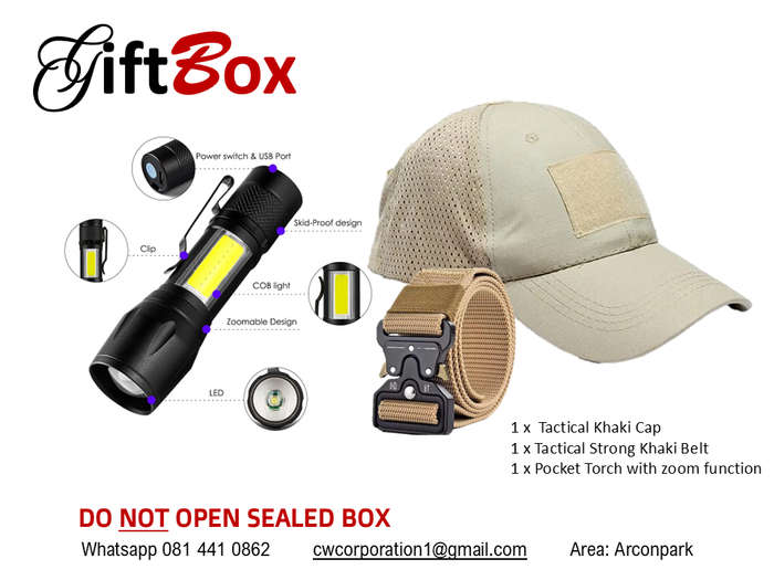 Khaki Velcro Cap + Mini Torch + Khaki Belt Box Combo