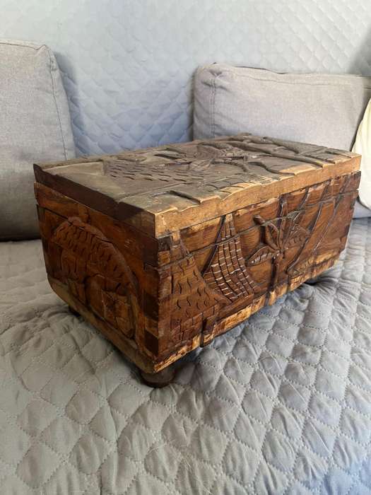 Carved wood storage chest