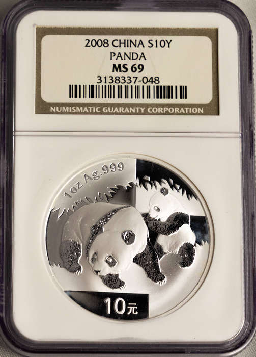 2008 China Panda 1 oz Silver Coin MS69 Graded