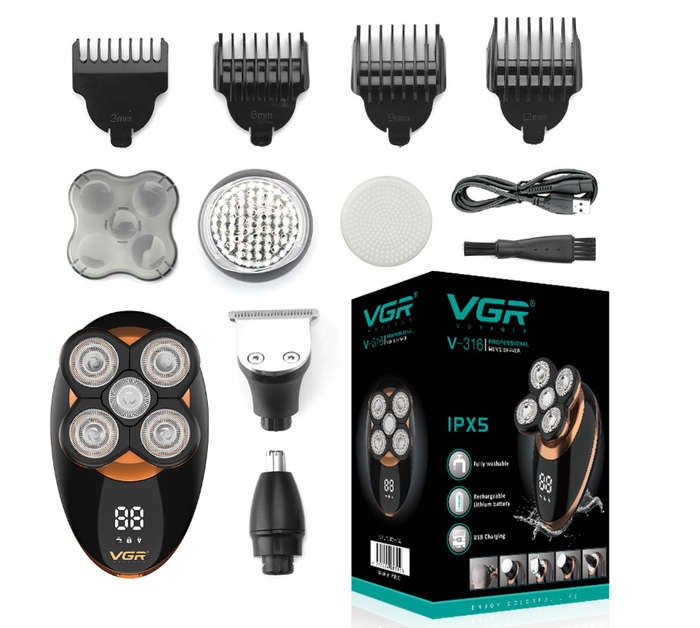 VGR Man Electric Shaver Grooming Kit 5-in-1 design
