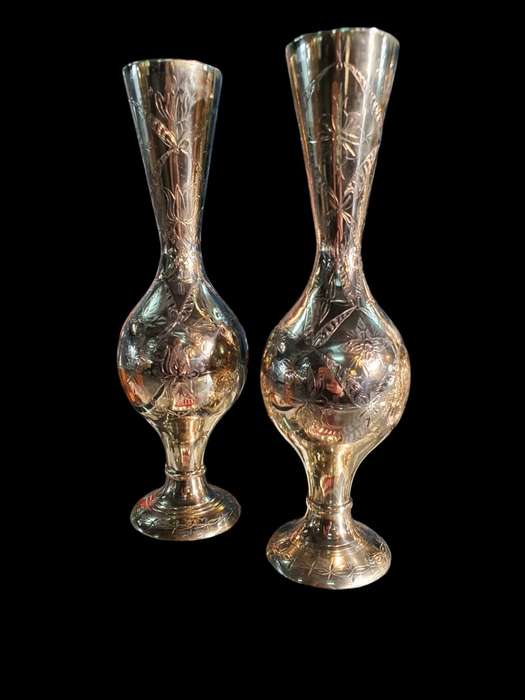 Pair of Indian Brass Art Museum Vases