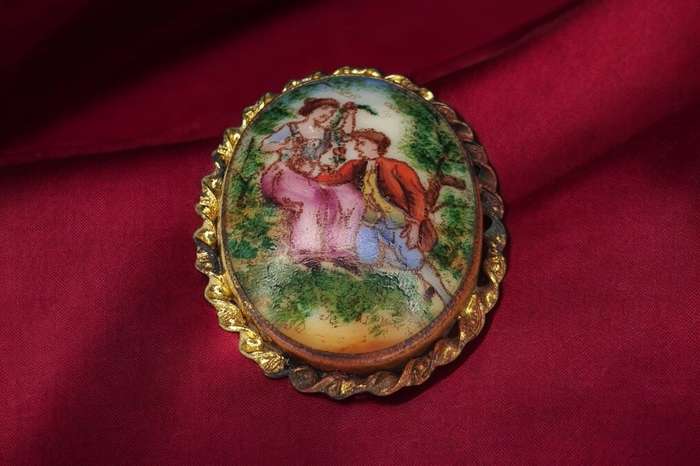 Limoges style Brooch from Czechoslovakia