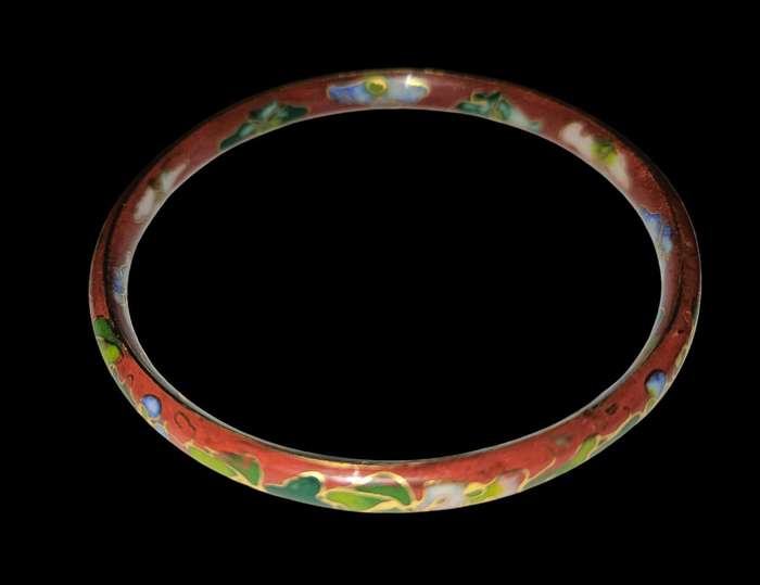 Burgundy/floral Enamel Cloisonne Bangle