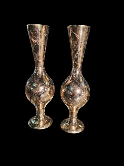 Pair of Indian Brass Art Museum Vases