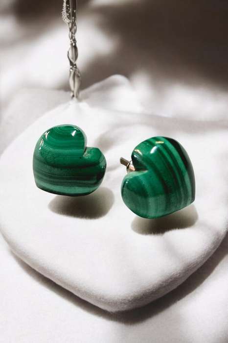 Malachite heart shaped earrings