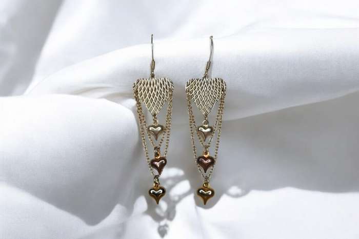 Silver Heart Puff Hearts Drop Earrings