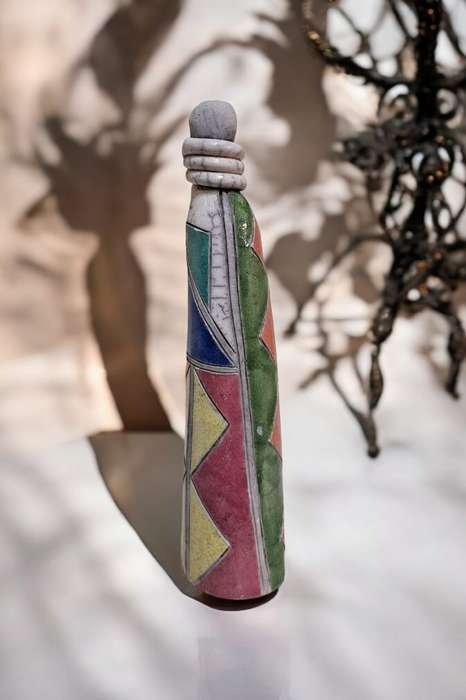 Raku Sgraffito Pottery Figure