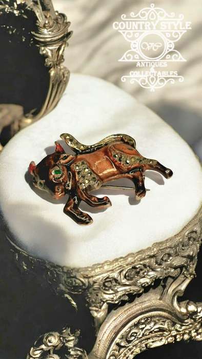 Vintage Marcasite Bull Brooch