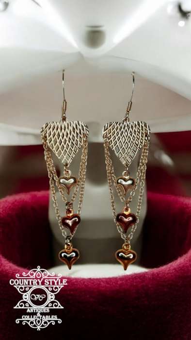 Silver Heart Puff Hearts Drop Earrings