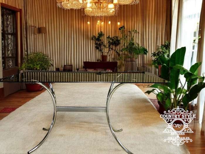 Mid-century Retro Contemporary Glass Top Six Seater Table