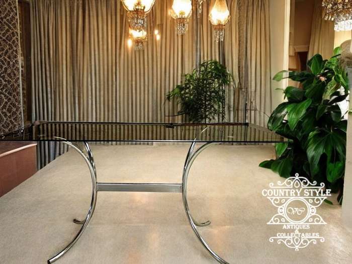 Mid-century Retro Contemporary Glass Top Six Seater Table