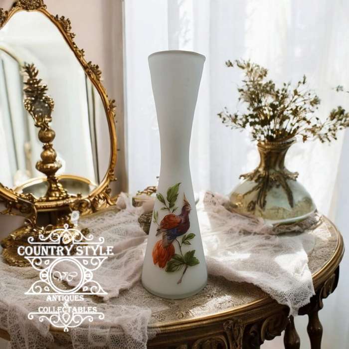 Vintage Large Satin Glass Vaseold trim
