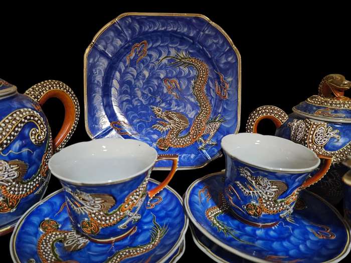 Japanese Kutani Moriage "Dragon Ware" tea set