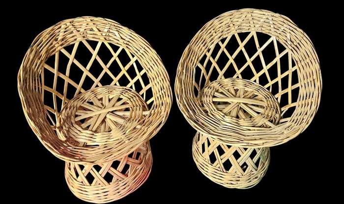 Vintage weaved miniature bamboo chairs