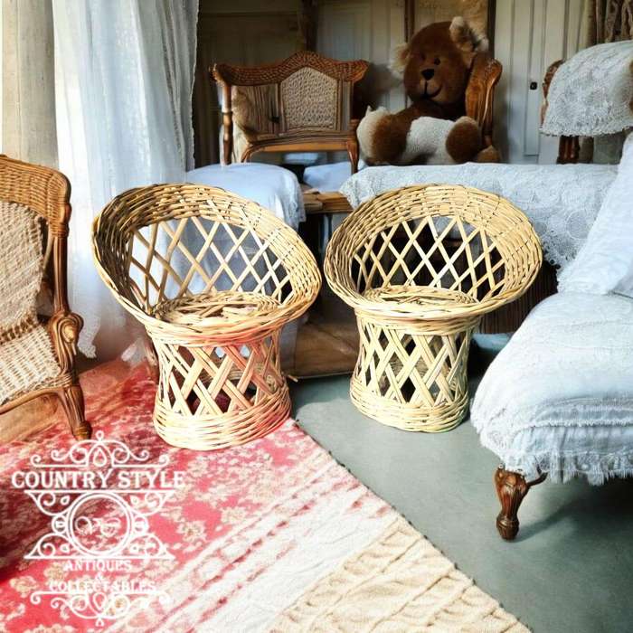 Vintage weaved miniature bamboo chairs