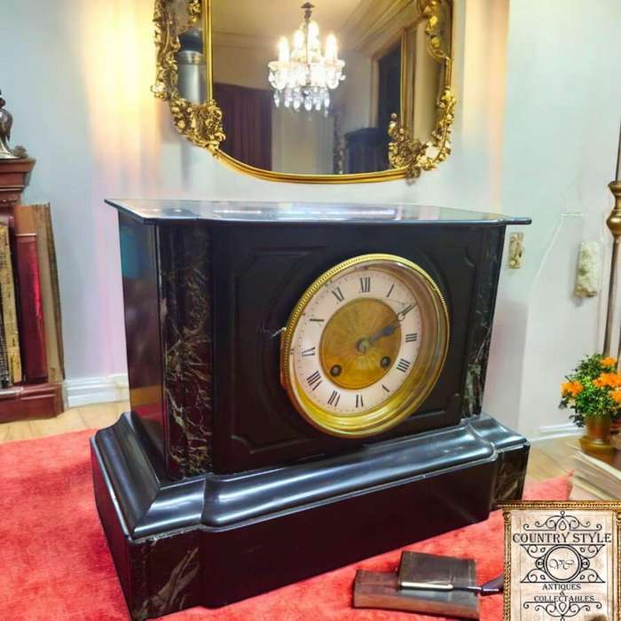 19th-century French slate stone mantel clock