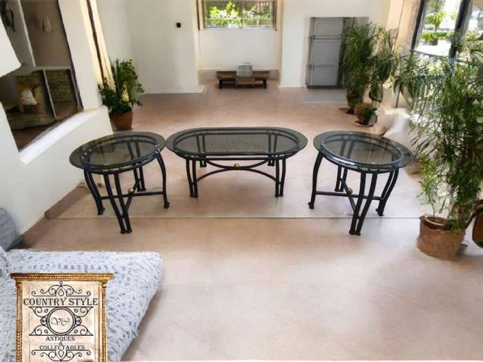 Set of 3 Glass & Metal Tables