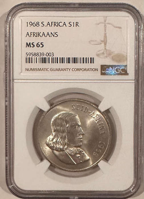 1968 S.AFRICA AFRIKAANS S1R R1 Silver coin NGC MS65 HIGH GRADE only 4 better