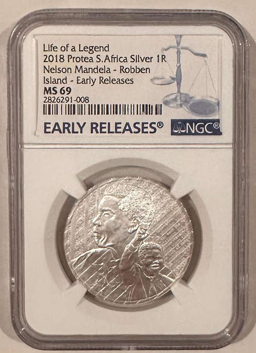 Early Release NGC graded MS69 2018 Neslon Mandela Protea R1 Silver UNC coin low mintage
