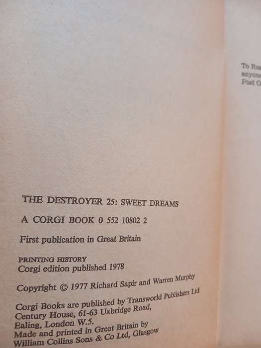 The Destroyer No. 25, Sweet Dreams by Richard Sapir & Warren Murphy