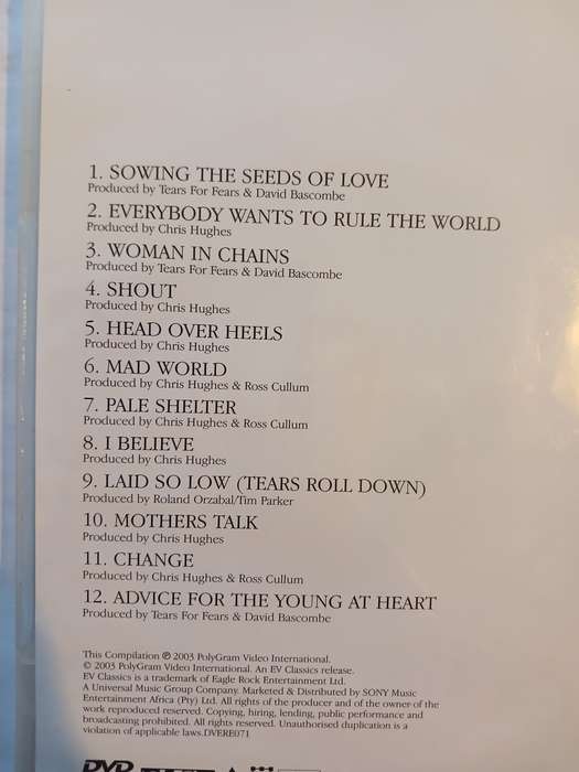 Tears for Fears, Tears Roll Down, Greatest Hits 82-92 DVD