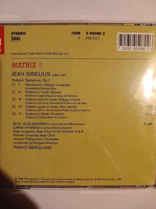 EMI Classics, Sibelius Kullervo Symphony CD, EU