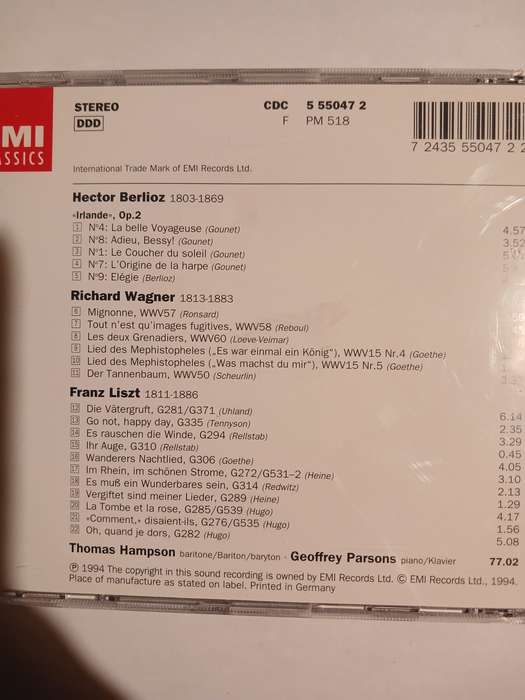 EMI Classics, Romantic Songs, Berlioz, Wagner, Liszt, Hampson CD, EU