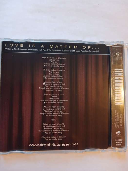 Tim Christensen, Love Is A Matter Of... CD single, Promo, Denmark