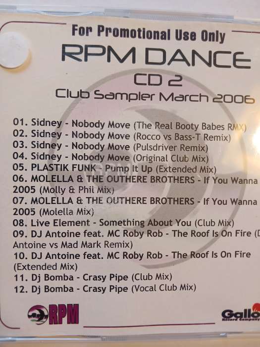 RPM Dance CD 2 Club Sampler March 2006 CD, Promo