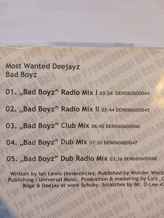 Most Wanted DeeJayz, Bad Boyz CD single Promo