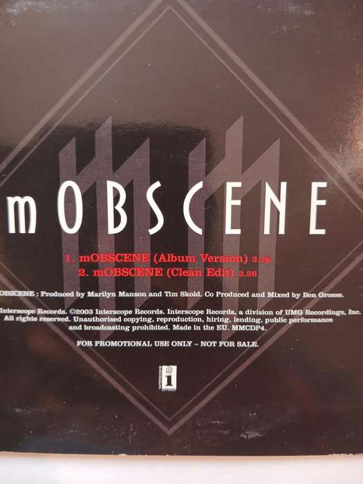 Marilyn Manson, Mobscene CD single, Promo, UK