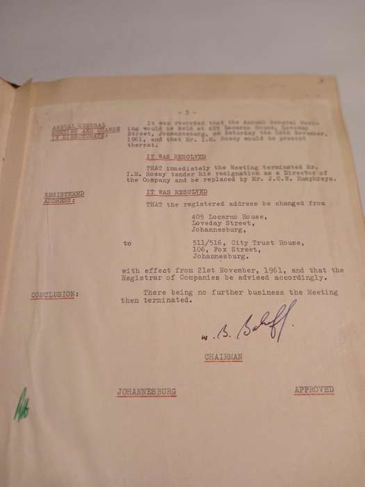 Nestor Gold Mining Company Directors' Minutes 1961-1967