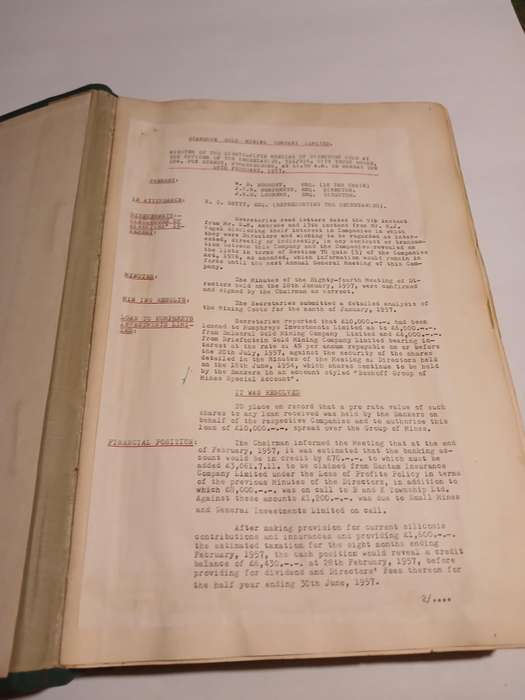 Stanhope Gold Mining Company Directors' Minutes 1957-1962