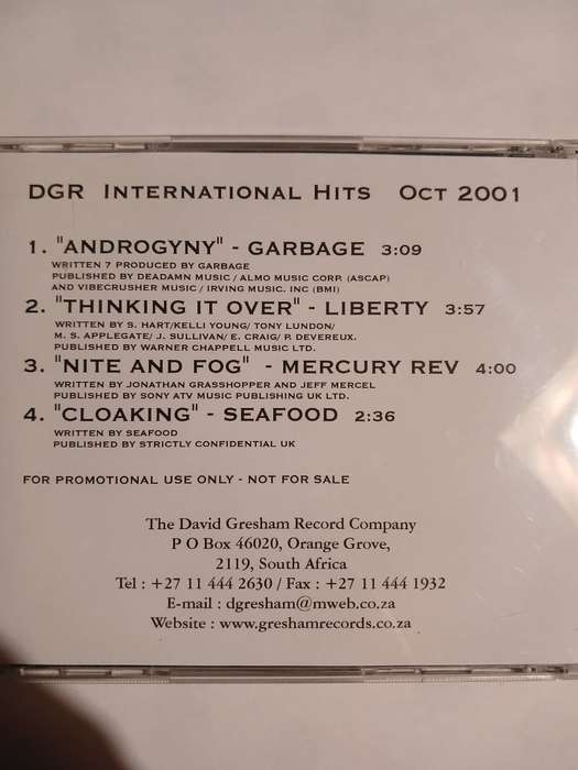 DGR International Hits Oct 2001 CD, Promo