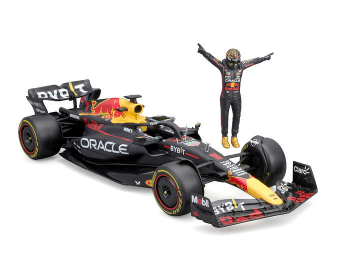 Red Bull F1 RB19 2023 with driver # 1 Max Verstappen  - 1/24 Scale (Burago 18-28036)