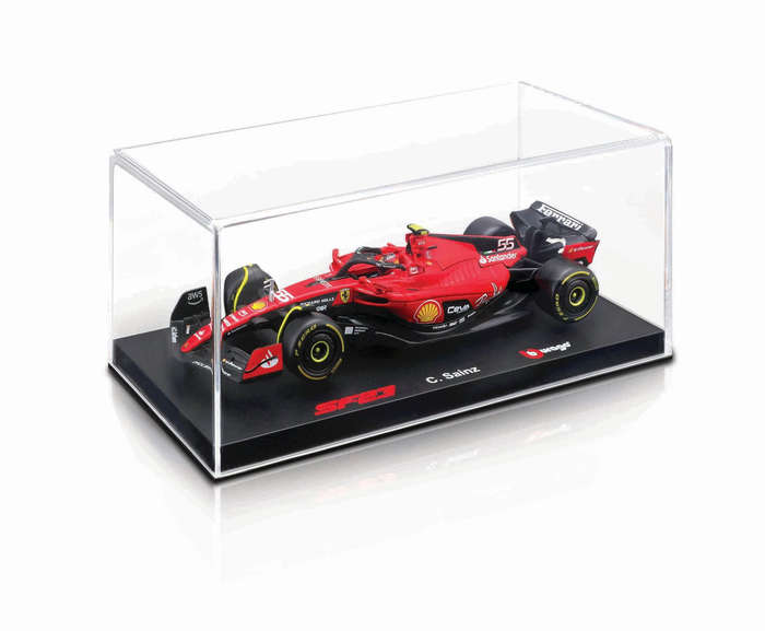 Ferrari F1 SF-23 with Helmet/hard collector's case #55 Carlos Sainz- 1/43 Scale (Burago 18-36835-55)