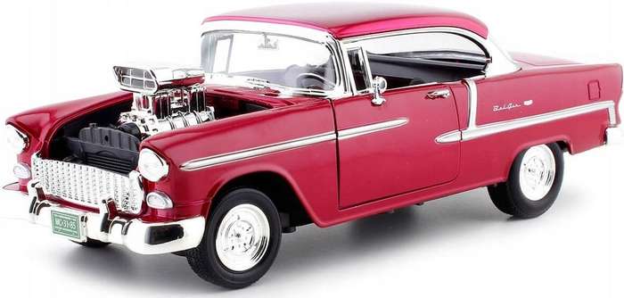 Chevy Bel Air A Coupe W/Supercharger Red 1955 - 1/18  (Motormax MOT79002)