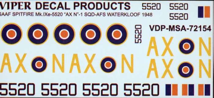 SAAF Spitfire Mk.IXe '5520/AX N' 1 Sqn AFS Waterkloof 1948 - 1/72 Scale (Viper Decal)(MSA72154)
