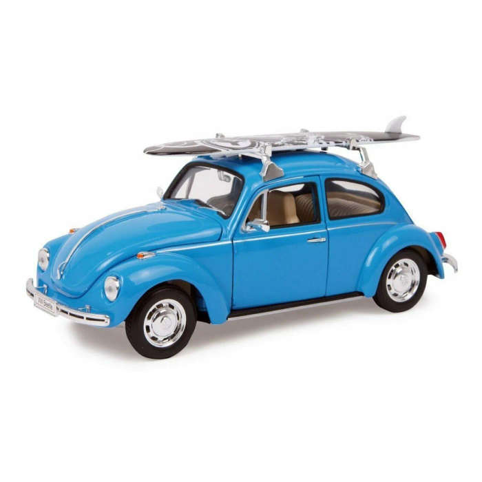 Volkswagen Beetle Hard Top with Surfboard (Blue) -1/24 Scale (Welly WEL22436SB)