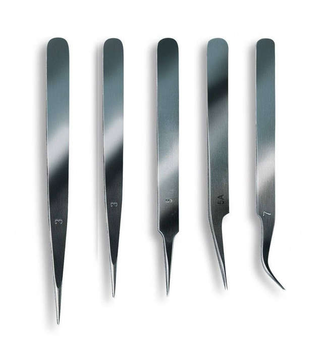 5 Asst Stainless Steel Tweezers w/Fine Point Artesania 27068