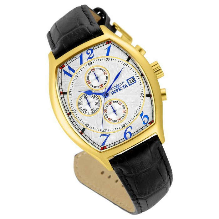 Invicta Tonneux Speciality Genuine Leather Chronograph Watch