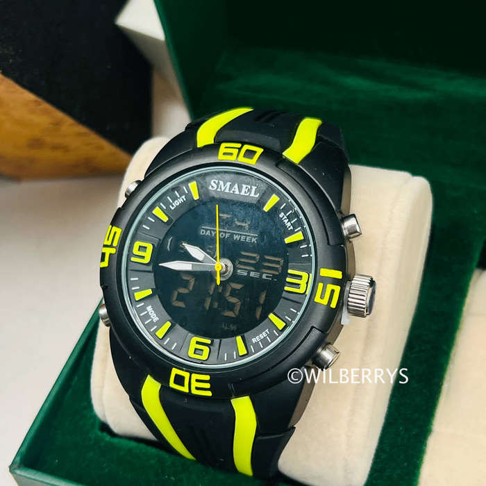 SMAEL Mens Dual Time Analog + Digital Shocker Silicon Black Watch