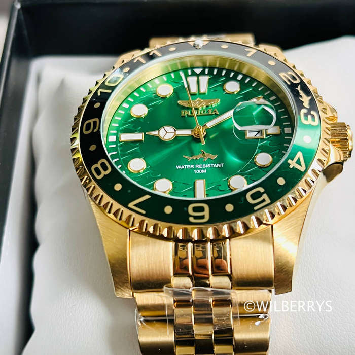 INVICTA Men`s Diver 43mm GMT Sprite 200m Jubilee Watch Gold Tone