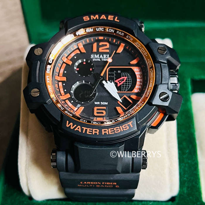 SMAEL Men's Shock Proof MUDMASTER Ana Digi Black/Orange Watch