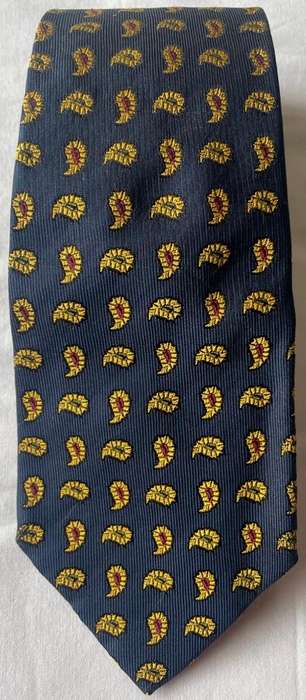 ORIGINAL CHESTER BARRIE MENS PURE SILK HANDMADE TIE, NAVY YELLOW PAISLEY DESIGN, MADE IN ITALY